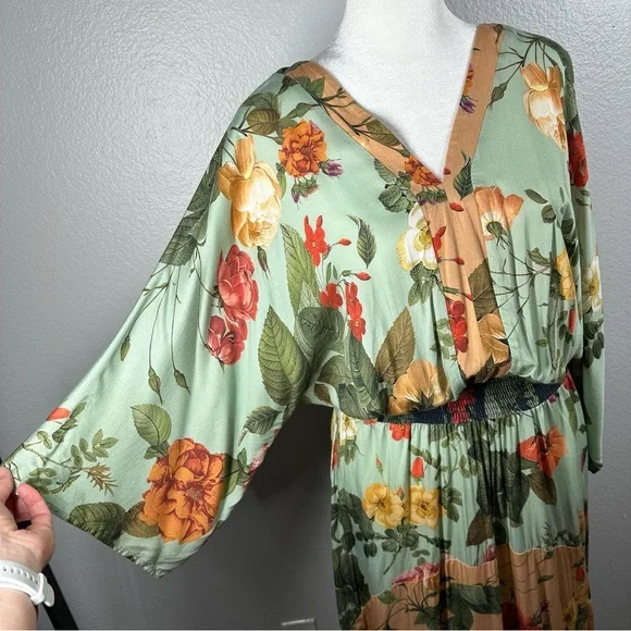 Farm Rio Marilla Maxi Dress Women's Small Floral Flowy Tie Back Tassel V-Neck - Picture 4 of 11